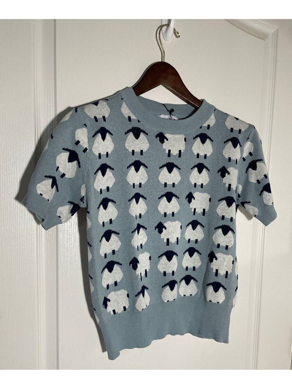 NWT Oxknit Medium shallow scoop neck short sleeve sheep sweater retro - Picture 4 of 5